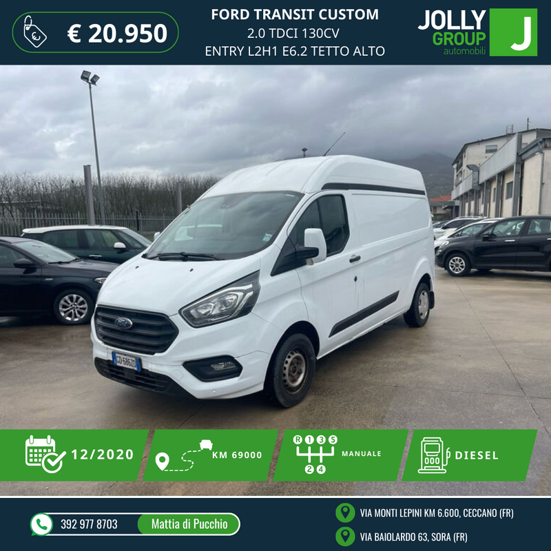 Ford Transit Custom CUSTOM 300 2.0 tdci 130cv Entry L2H1 E6.2 TETTO ALTO